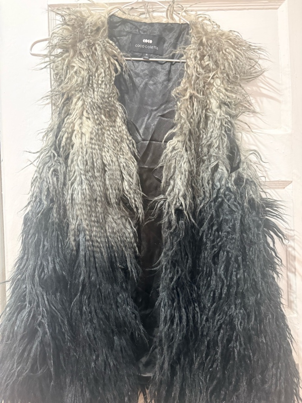 Ombre Faux Fur Vest - Black and Cream